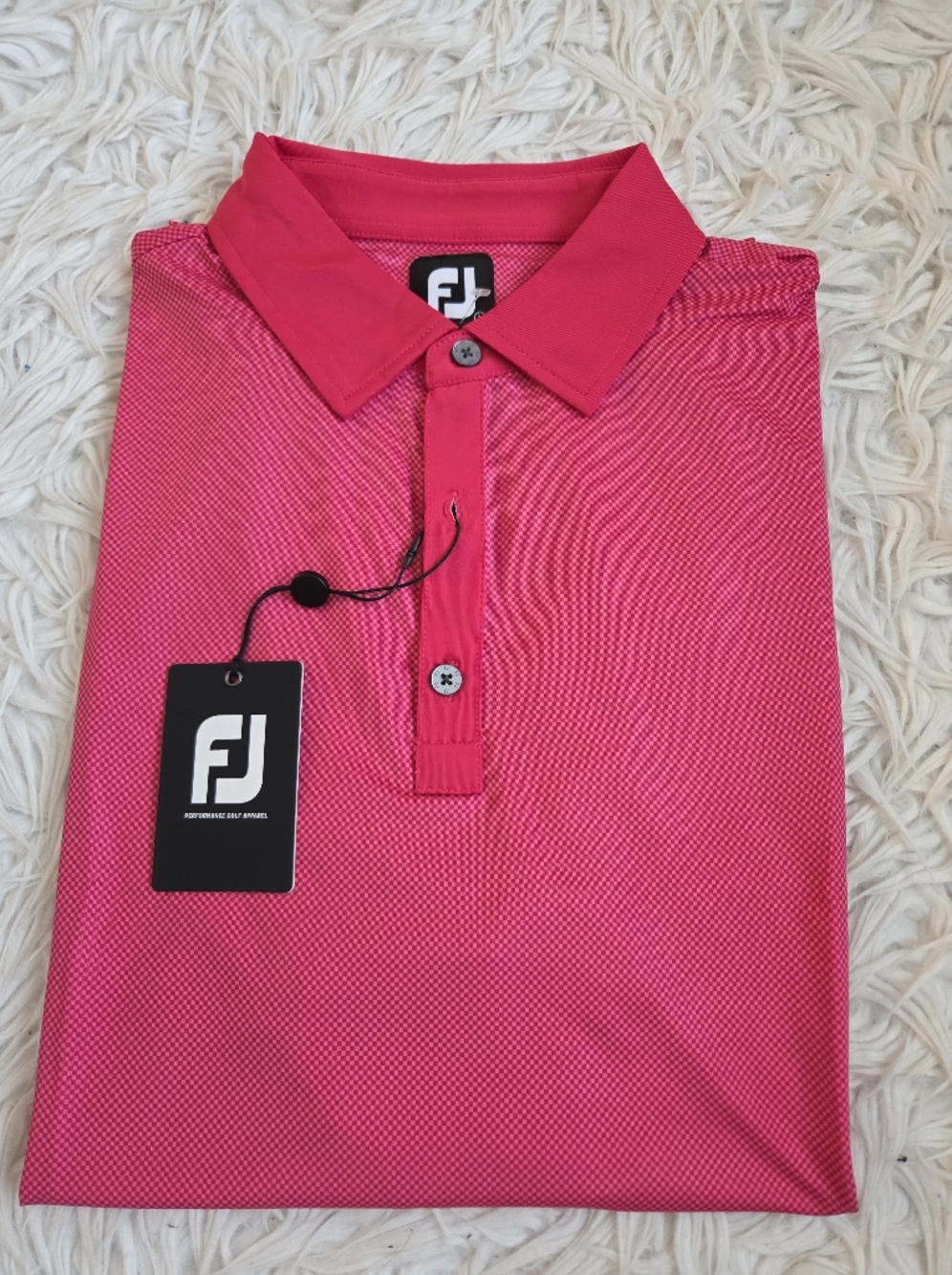 FootJoy Lisle Polo Shirt Men L Ruby/Pink Mini Check Stretch Performance Golf